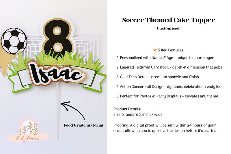 Custom Soccer Cake Topper | Personalized Name &amp; Age