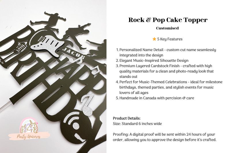 Custom Music Cake Topper with Name | Rock Theme Birthday Cake Topper | Personalized Birthday Decor | Handmade Layered Cardstock Topper