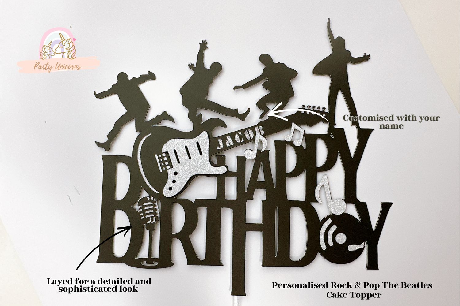 Custom Music Cake Topper with Name | Rock Theme Birthday Cake Topper | Personalized Birthday Decor | Handmade Layered Cardstock Topper