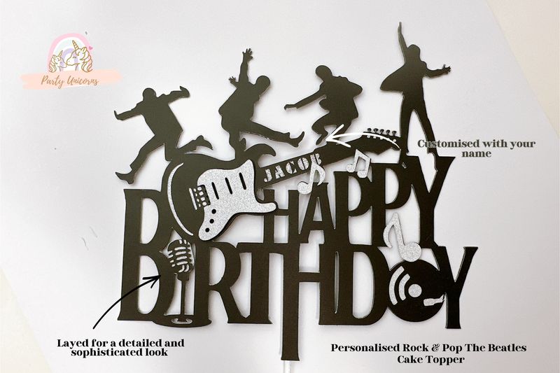 Custom Music Cake Topper with Name | Rock Theme Birthday Cake Topper | Personalized Birthday Decor | Handmade Layered Cardstock Topper