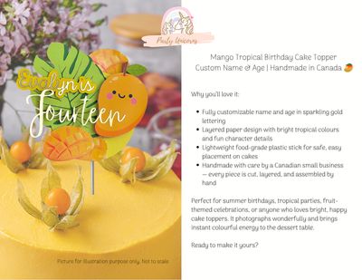 Mango Tropical Birthday Cake Topper – Custom Name &amp; Age | Handmade in Canada 🥭✨
