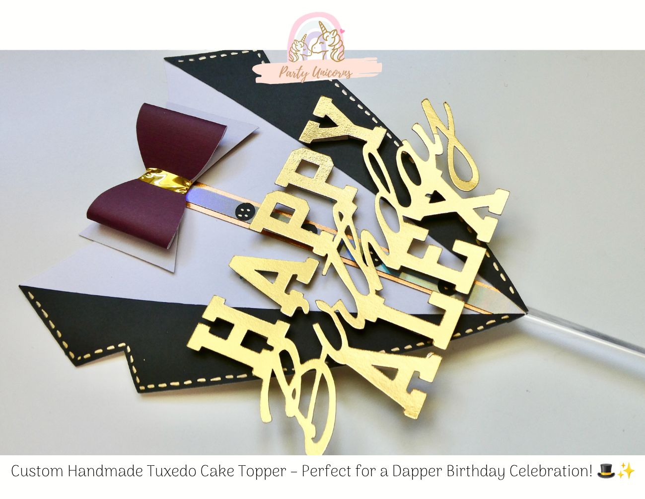Custom Handmade Tuxedo Cake Topper – Perfect for a Dapper Birthday Celebration! 🎩✨