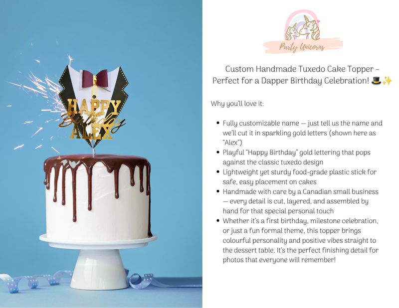 Custom Handmade Tuxedo Cake Topper – Perfect for a Dapper Birthday Celebration! 🎩✨