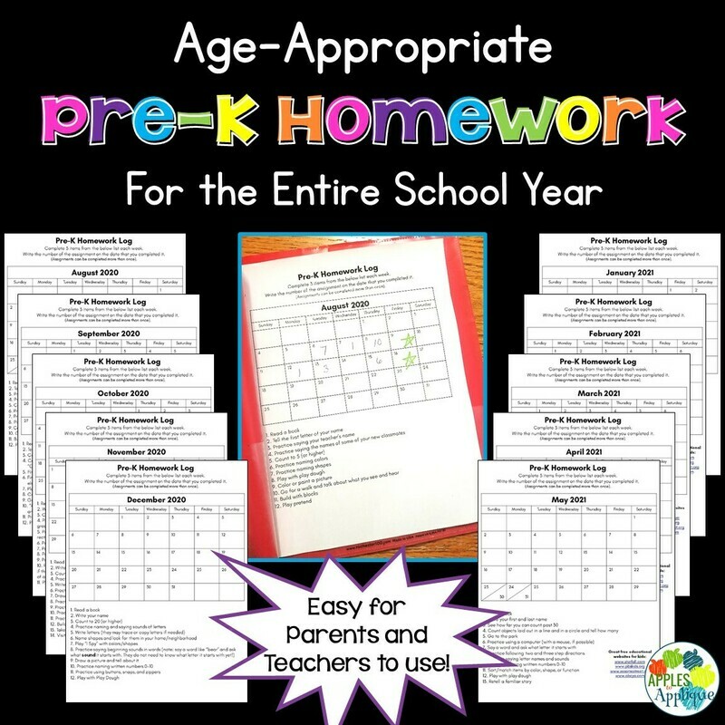 Age Appropriate Pre-K Homework for the ENTIRE School Year