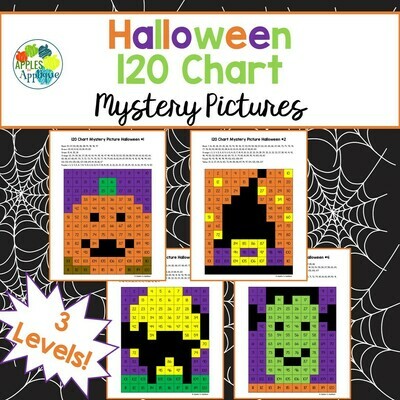 120 Chart Mystery Pictures - Halloween | 4 Designs with 3 Levels Each