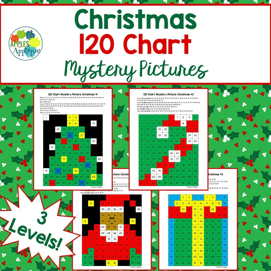 120 Chart Mystery Pictures - Christmas | 4 Designs with 3 Levels Each