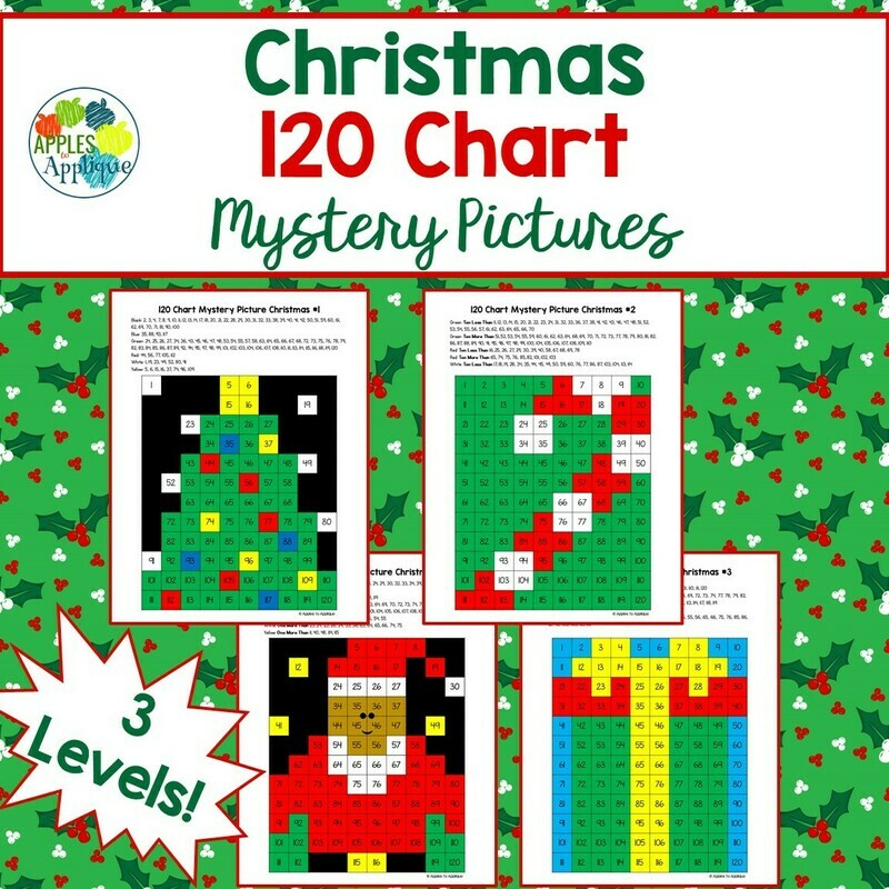120 Chart Mystery Pictures - Christmas | 4 Designs with 3 Levels Each