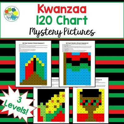 120 Chart Mystery Pictures - Kwanzaa | 4 Designs with 3 Levels Each