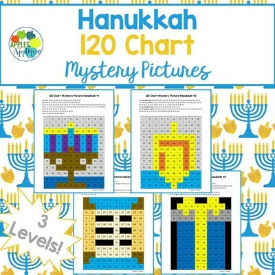 120 Chart Mystery Pictures - Hanukkah | 4 Designs with 3 Levels Each