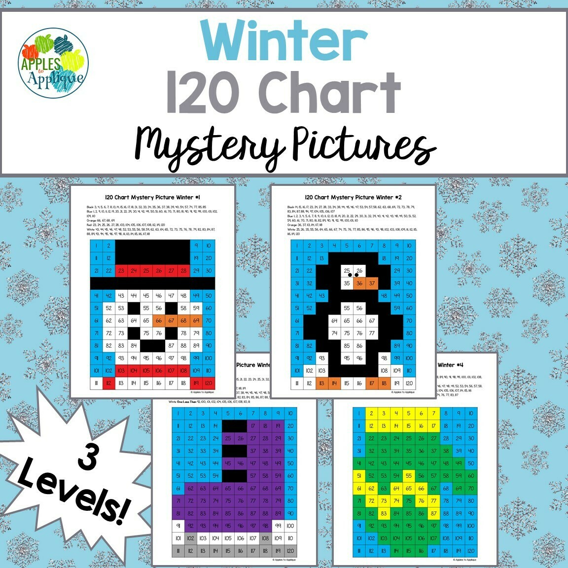 120 Chart Mystery Pictures - Winter| 4 Designs with 3 Levels Each