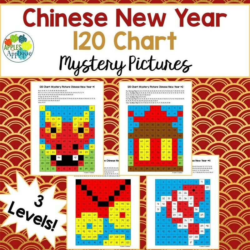 120 Chart Mystery Pictures - Chinese New Year | 4 Designs with 3 Levels Each