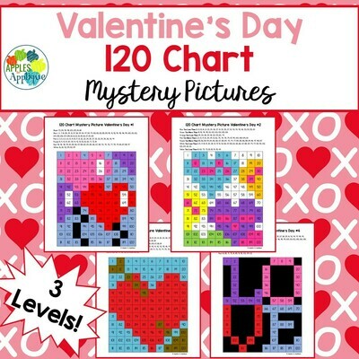 120 Chart Mystery Pictures - Valentine&#39;s Day | 4 Designs with 3 Levels Each