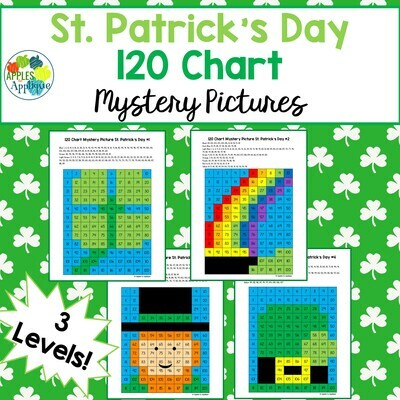 120 Chart Mystery Pictures - St. Patrick&#39;s Day | 4 Designs with 3 Levels Each