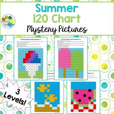 120 Chart Mystery Pictures - Summer | 4 Designs with 3 Levels Each