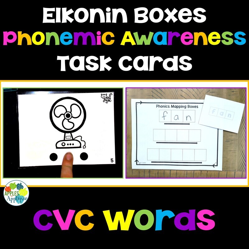 CVC Elkonin Boxes Phonemic Awareness Phonics Task Cards