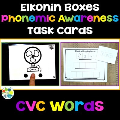 CVC Elkonin Boxes Phonemic Awareness Phonics Task Cards