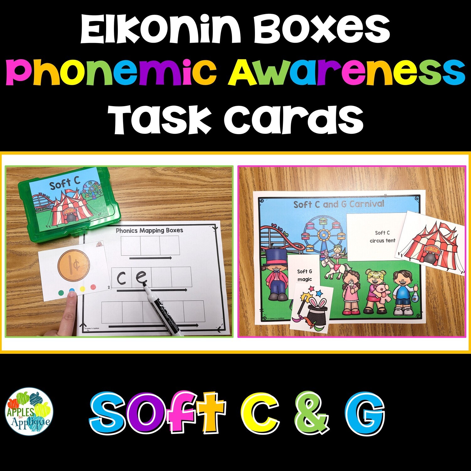 Soft C and G Elkonin Boxes Phonemic Awareness Task Cards