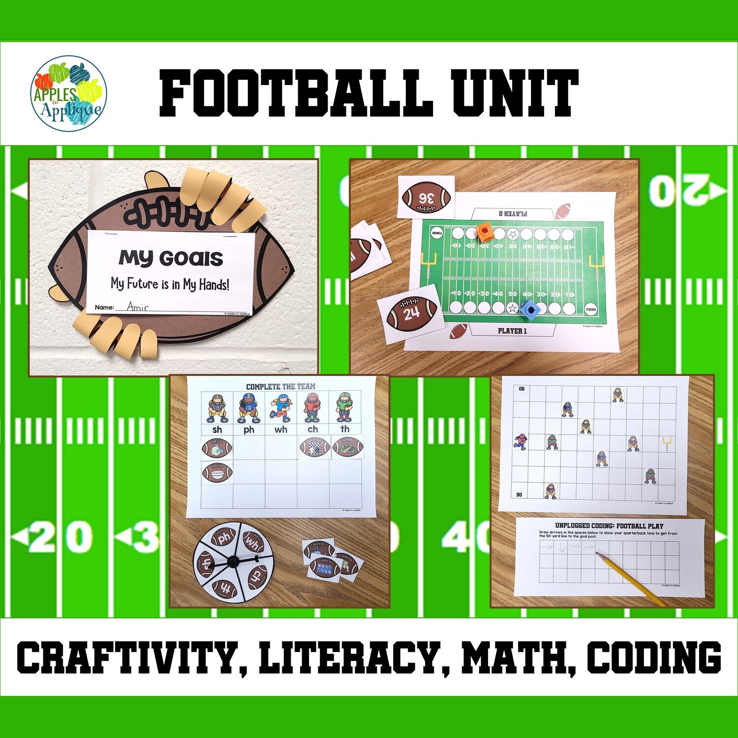 Football Unit | Craftivity, Literacy, Math, and Coding Activities