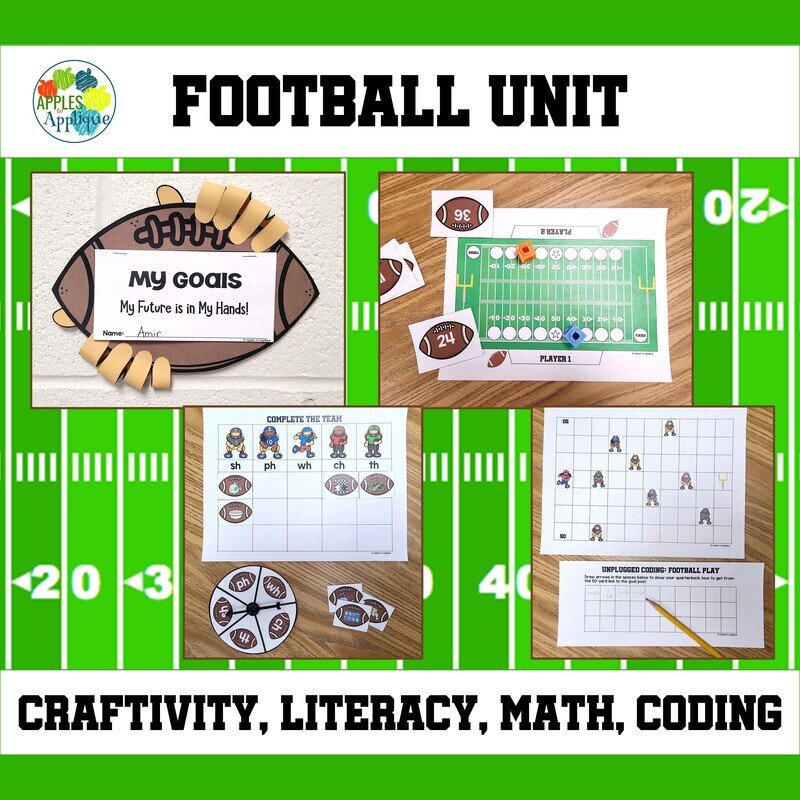 Football Unit | Craftivity, Literacy, Math, and Coding Activities
