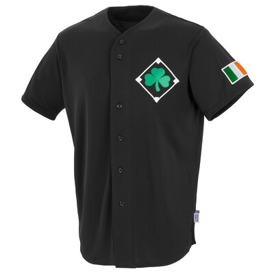 Irish Baseball Pro Button Down Black Jersey with Ireland and USA Flag Patches