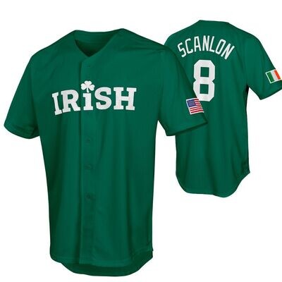 Irish Baseball Pro Button Down Green Jersey with Ireland and USA Flag Patches