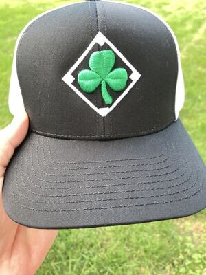 Black and White Adjustable Trucker Cap with Green Shamrock Diamond Logo