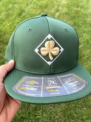 Green Flat Bill Baseball Cap with Gold Shamrock