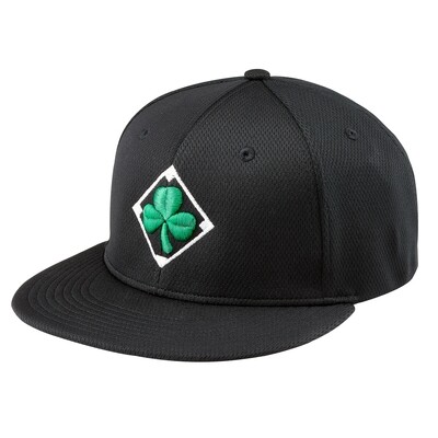 Black Flat Bill Baseball Cap with Green Shamrock