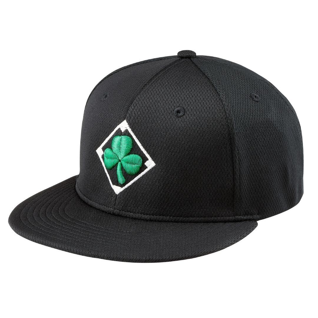 Black Flat Bill Baseball Cap with Green Shamrock, Size: SM-MD (7 - 7 1/4)