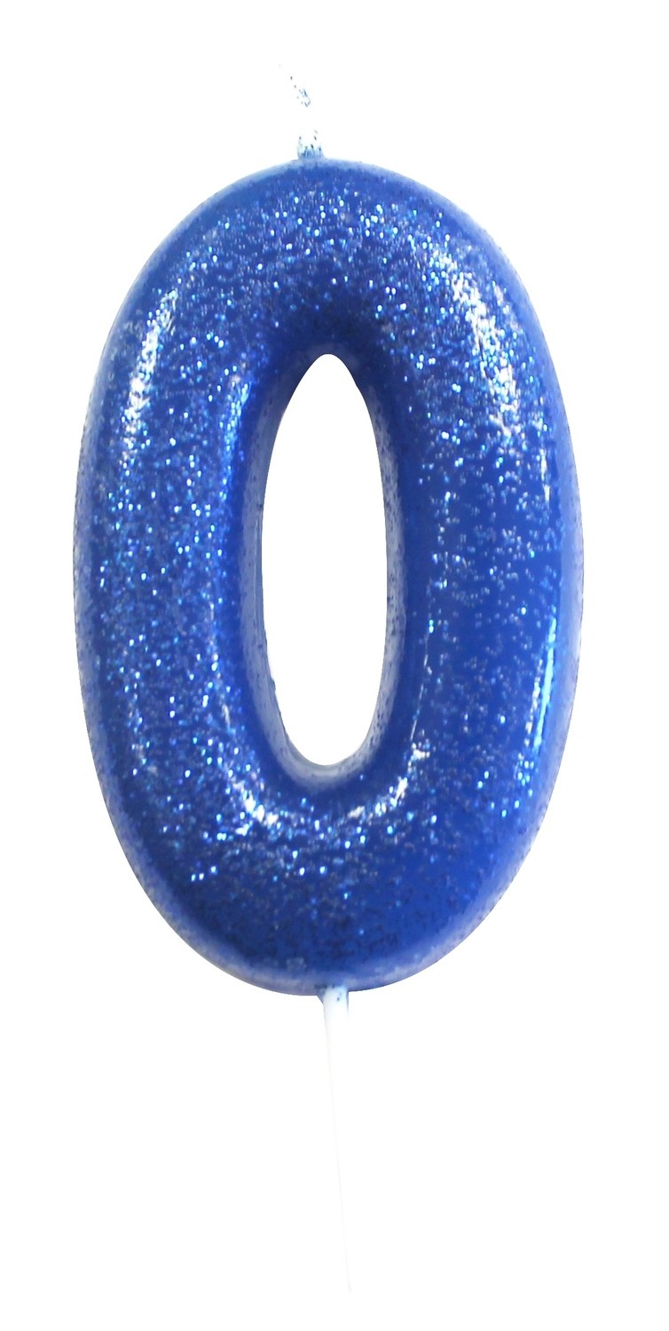 By AH -Candles -GLITTER BLUE &#39;0&#39; -Κεράκι Μπλε Γκλίτερ αριθμός &#39;0&#39;
