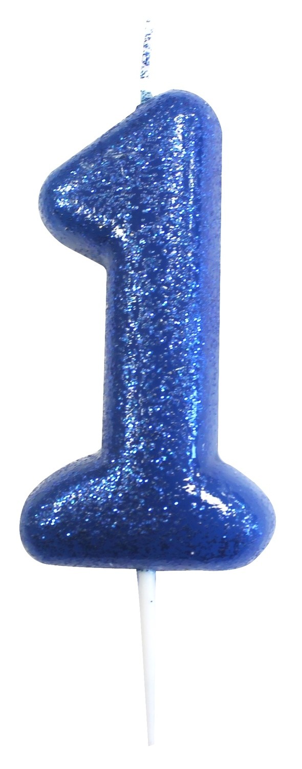 By AH -Candles -GLITTER BLUE &#39;1&#39; -Κεράκι Μπλε Γκλίτερ αριθμός &#39;1&#39;