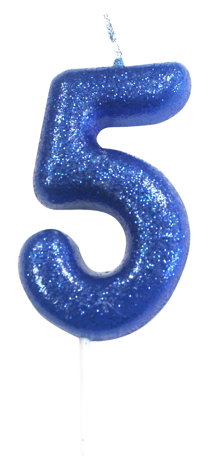 By AH -Candles -GLITTER BLUE &#39;5&#39; -Κεράκι Μπλε Γκλίτερ αριθμός &#39;5&#39;