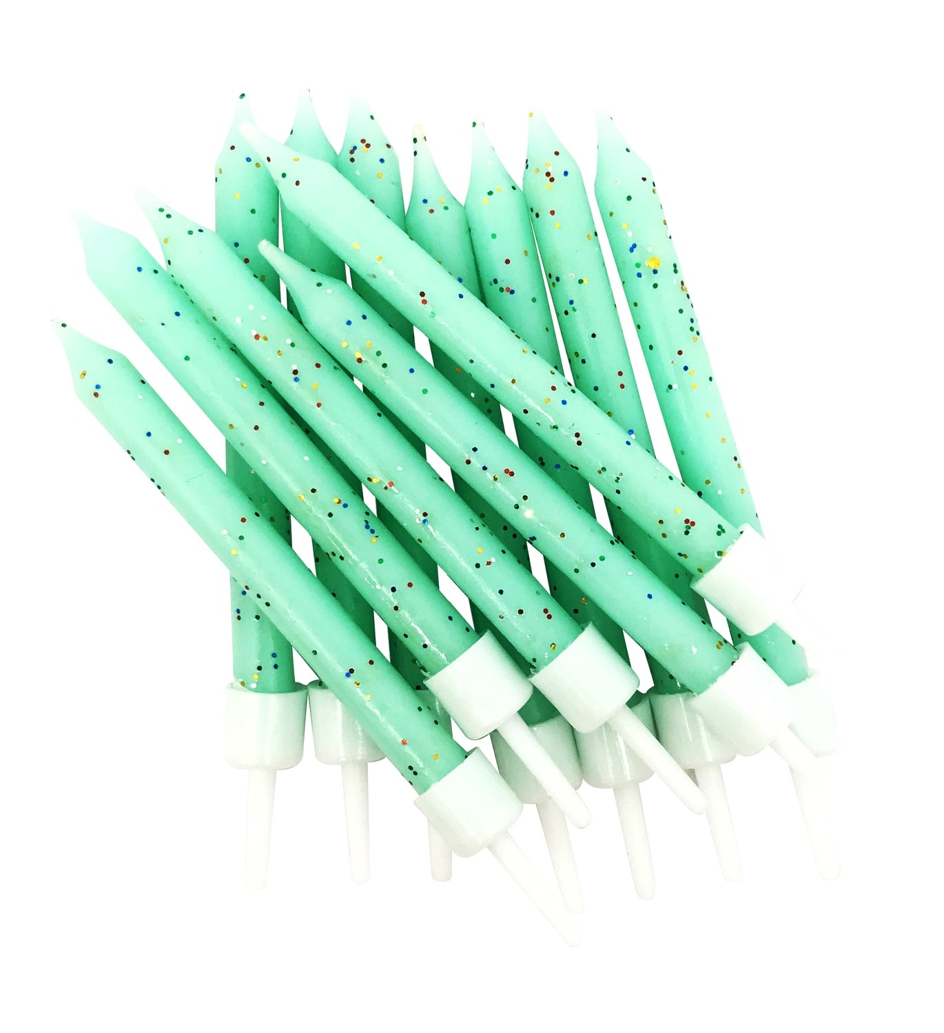 SALE!!! By AH -Candles -Set of 12 GLITTER MINT GREEN -Κεράκια με Γκλίτερ Πράσινο Μέντας 12 τεμ