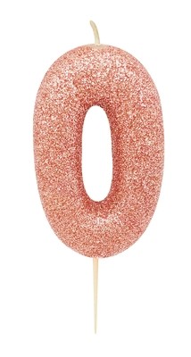By AH -Candles -GLITTER ROSE GOLD &#39;0&#39; -Κεράκι Ροζ Χρυσό Γκλίτερ αριθμός &#39;0&#39;