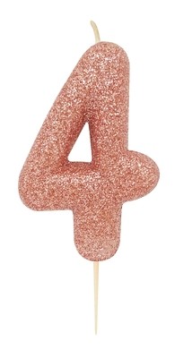 By AH -Candles -GLITTER ROSE GOLD &#39;4&#39; -Κεράκι Ροζ Χρυσό Γκλίτερ αριθμός &#39;4&#39;