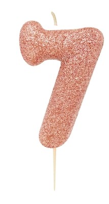 By AH -Candles -GLITTER ROSE GOLD &#39;7&#39; -Κεράκι Ροζ Χρυσό Γκλίτερ αριθμός &#39;7&#39;