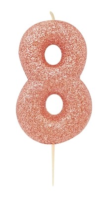 By AH -Candles -GLITTER ROSE GOLD &#39;8&#39; -Κεράκι Ροζ Χρυσό Γκλίτερ αριθμός &#39;8&#39;