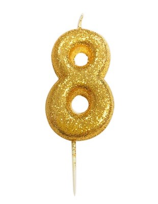 By AH -Candles -GLITTER GOLD '8' -Κεράκι Χρυσό Γκλίτερ αριθμός '8' By AH -Candles -GLITTER GOLD '8' -Κεράκι Χρυσό Γκλίτερ αριθμός '8'