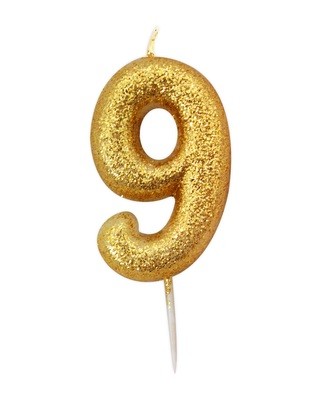 By AH -Candles -GLITTER GOLD '9' -Κεράκι Χρυσό Γκλίτερ αριθμός '9' By AH -Candles -GLITTER GOLD '9' -Κεράκι Χρυσό Γκλίτερ αριθμός '9'
