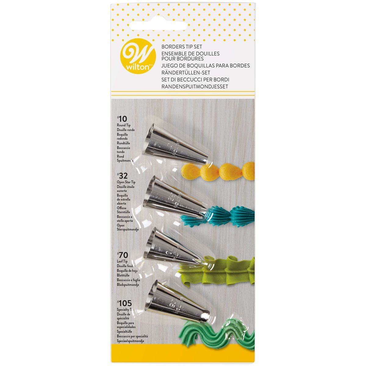 WILTON Nozzles Set of 4 -BORDERS No.10, No.32, No.70, No.105 - Σετ 4 τεμ με μύτες κορνέ για μπορντούρα
