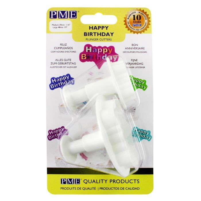 PME Plunger Cutters -Set of 2 - &#39;Happy Birthday&#39; -Σετ 2τεμ κουπ πατ με Εκβολέα Χαρούμενα Γενέθλια