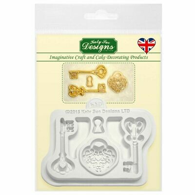 Katy Sue Silicone Mould -DECORATIVE KEYS &amp; LOCKET -Καλούπι Σιλικόνης Κλειδιά και Λουκέτο