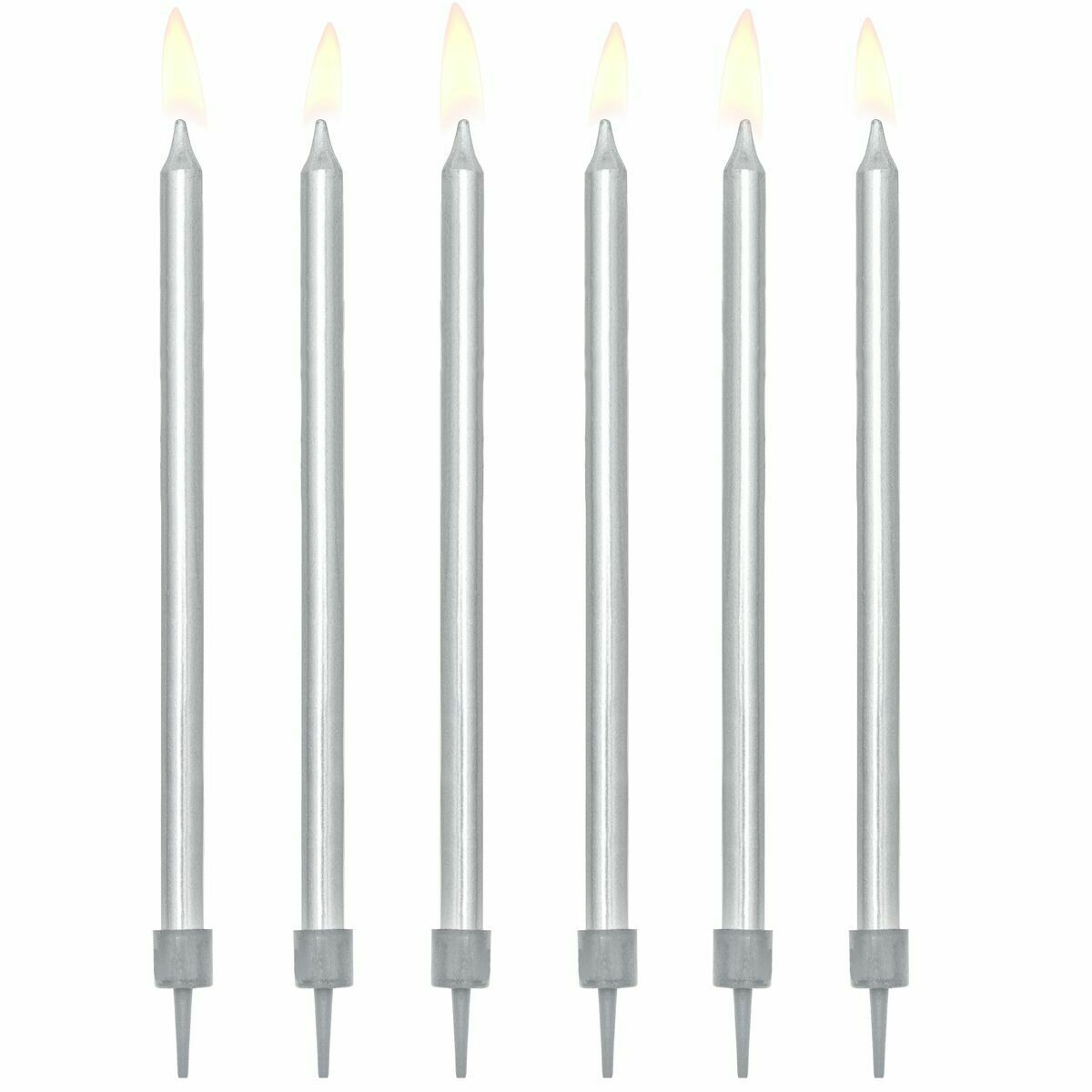 PartyDeco Birthday Candles -12εκ TALL PLAIN SILVER 12 τεμ - Ασημί κεράκια 12εκ