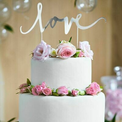 PartyDeco Cake Topper 'Love' - SILVER -Τόπερ Τούρτας Ασημί 'Love'