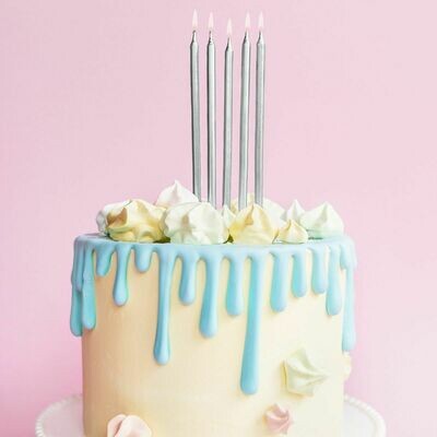 PartyDeco Birthday Candles -12εκ TALL PLAIN SILVER 12 τεμ - Ασημί κεράκια 12εκ