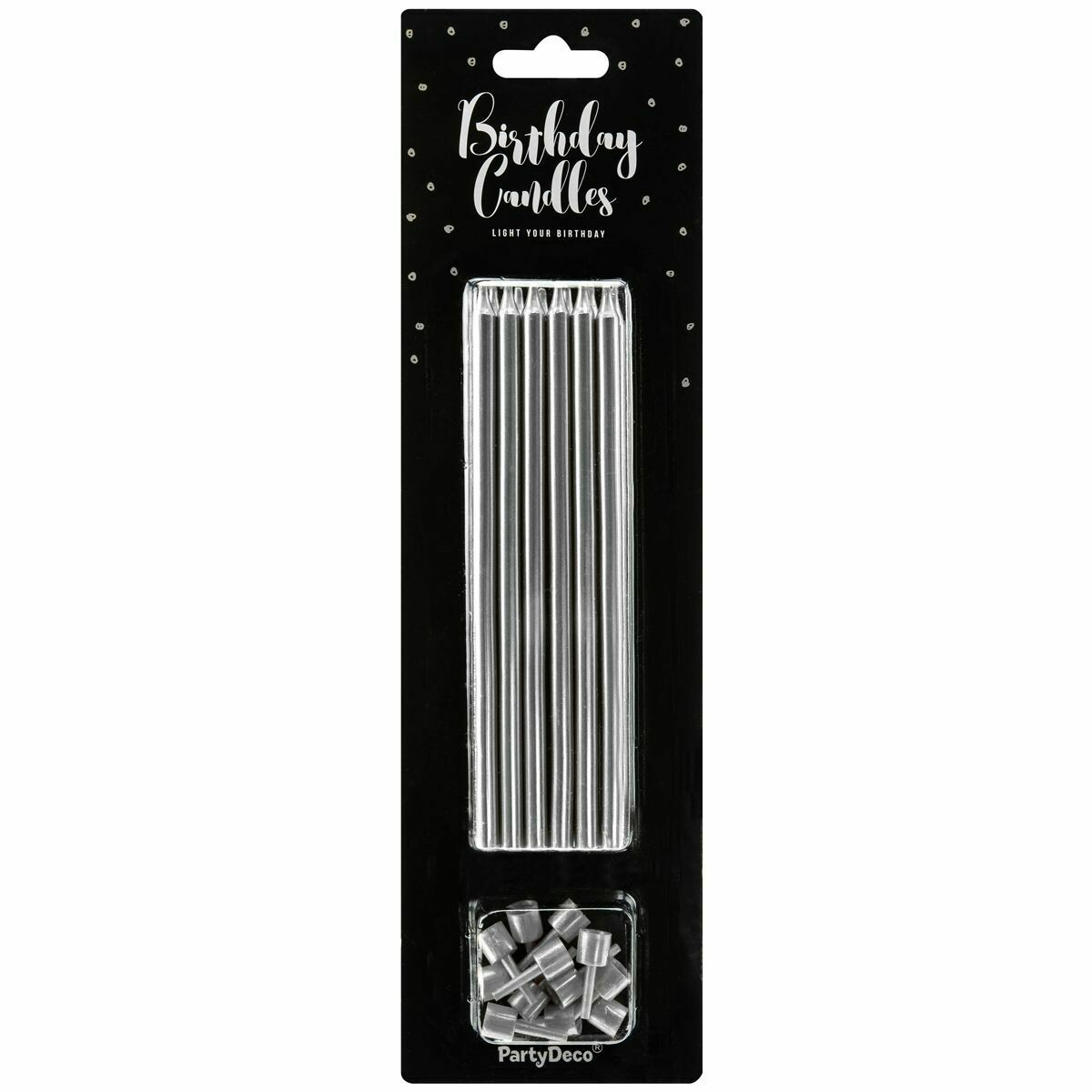 PartyDeco Birthday Candles -12εκ TALL PLAIN SILVER 12 τεμ - Ασημί κεράκια 12εκ
