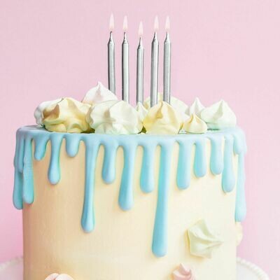 PartyDeco Birthday Candles -6εκ PLAIN SILVER 6 τεμ - Ασημένια κεράκια 6εκ