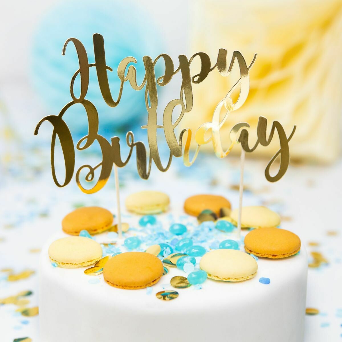 PartyDeco Cake Topper &#39;Happy Birthday&#39; - GOLD -Τόπερ Τούρτας Χρυσό - &#39;Happy Birthday&#39;