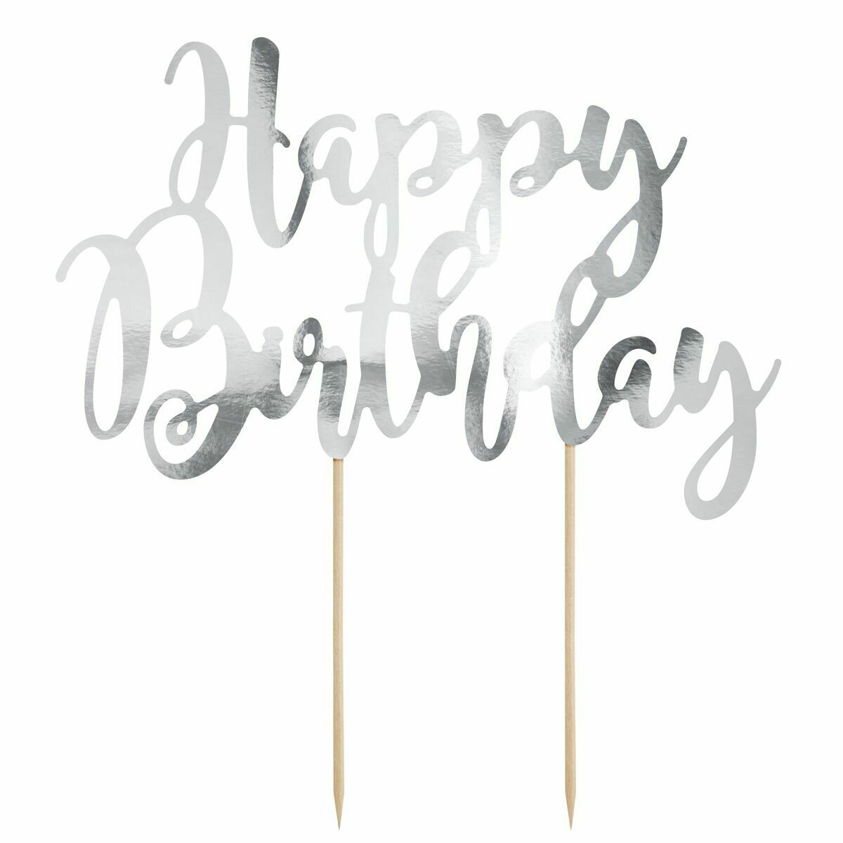 PartyDeco Cake Topper &#39;Happy Birthday&#39; - SILVER -Τόπερ Τούρτας Ασημί - &#39;Happy Birthday&#39;