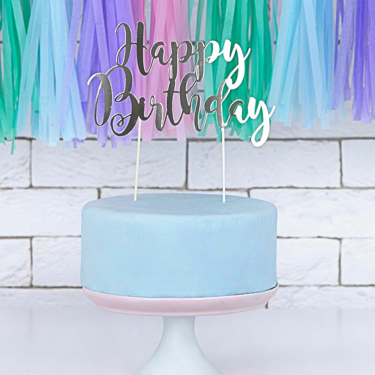PartyDeco Cake Topper &#39;Happy Birthday&#39; - SILVER -Τόπερ Τούρτας Ασημί - &#39;Happy Birthday&#39;